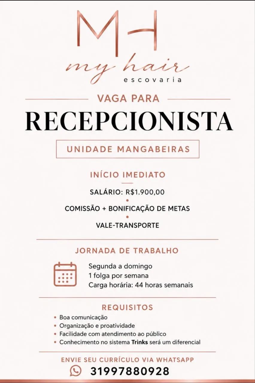 Vaga recepcionista