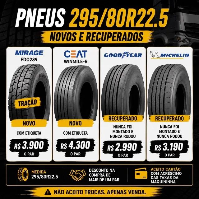 PAR DE PNEUS 295/80R22.5 - NOVOS E RECUPERADOS