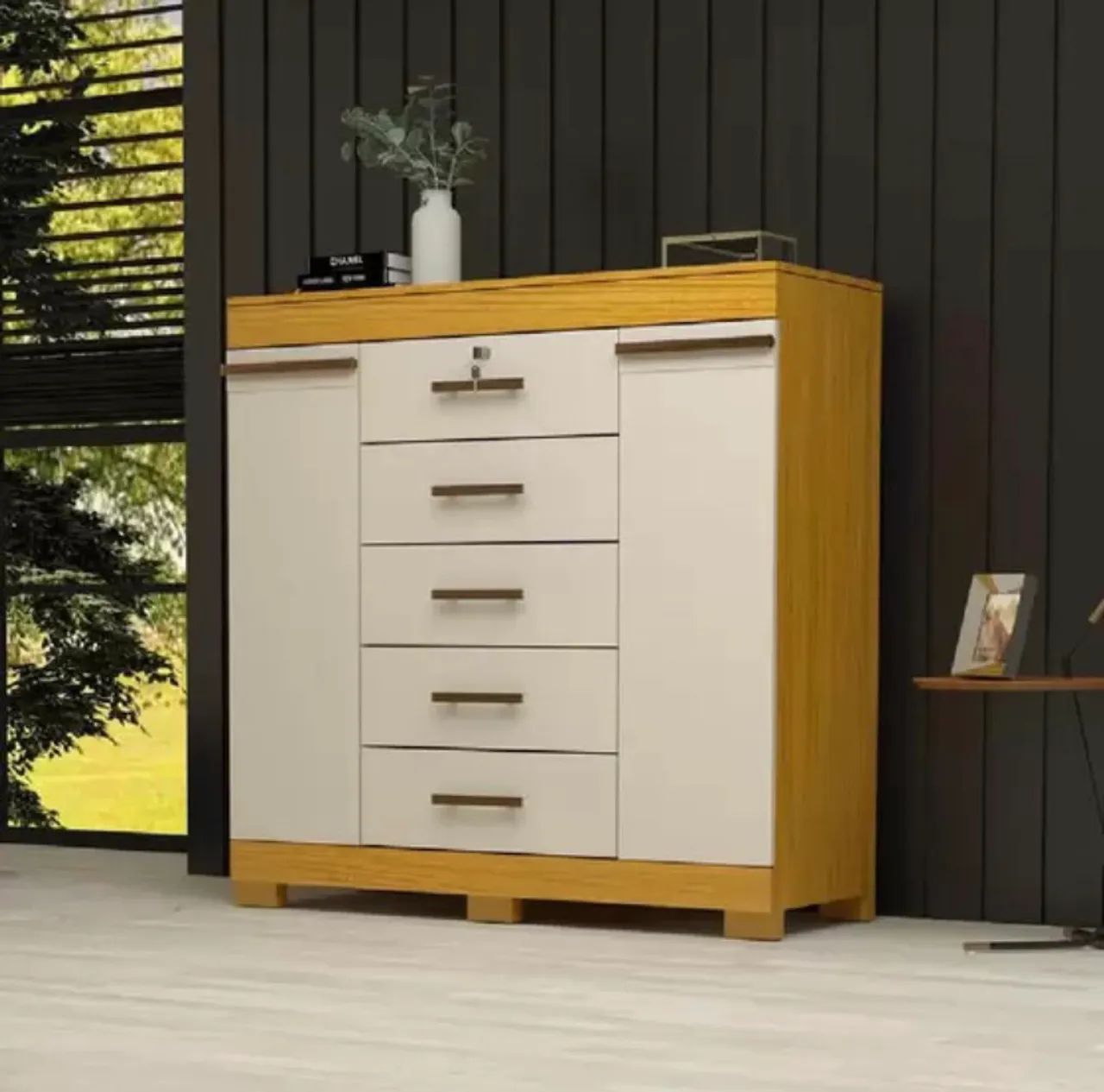 Cômoda Diana ACP 100% MDF, 05 Gavetas e 02 Portas com sapateira - Entrega Imediata;