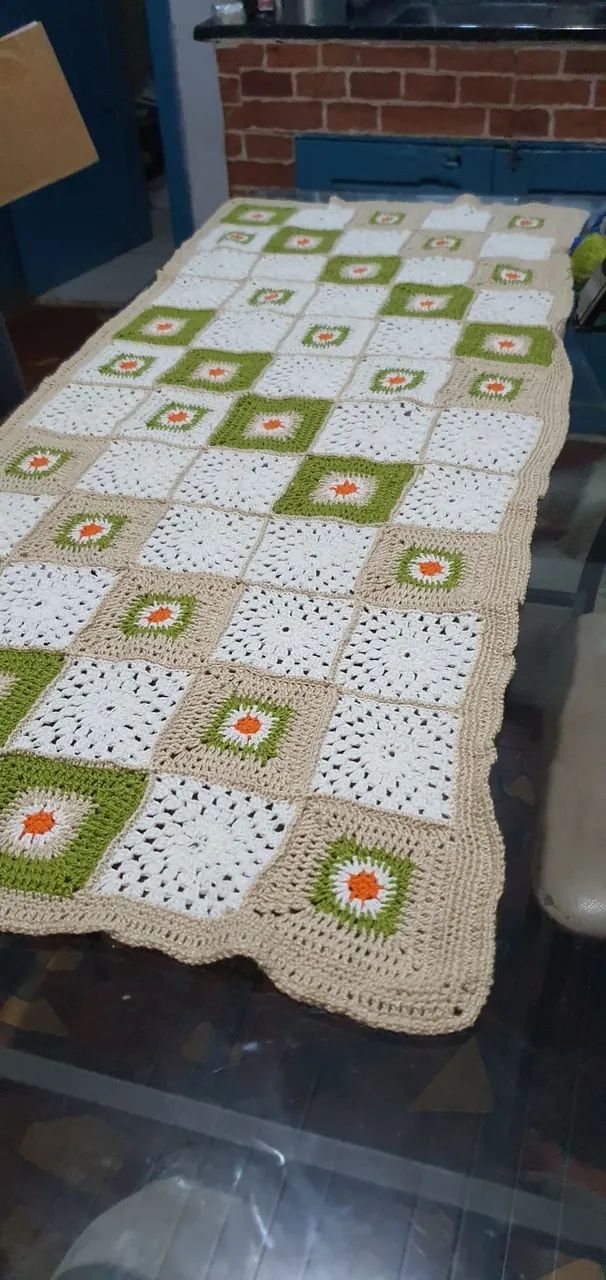 Manta para sofa square de linha - Crochet  - Foto 3