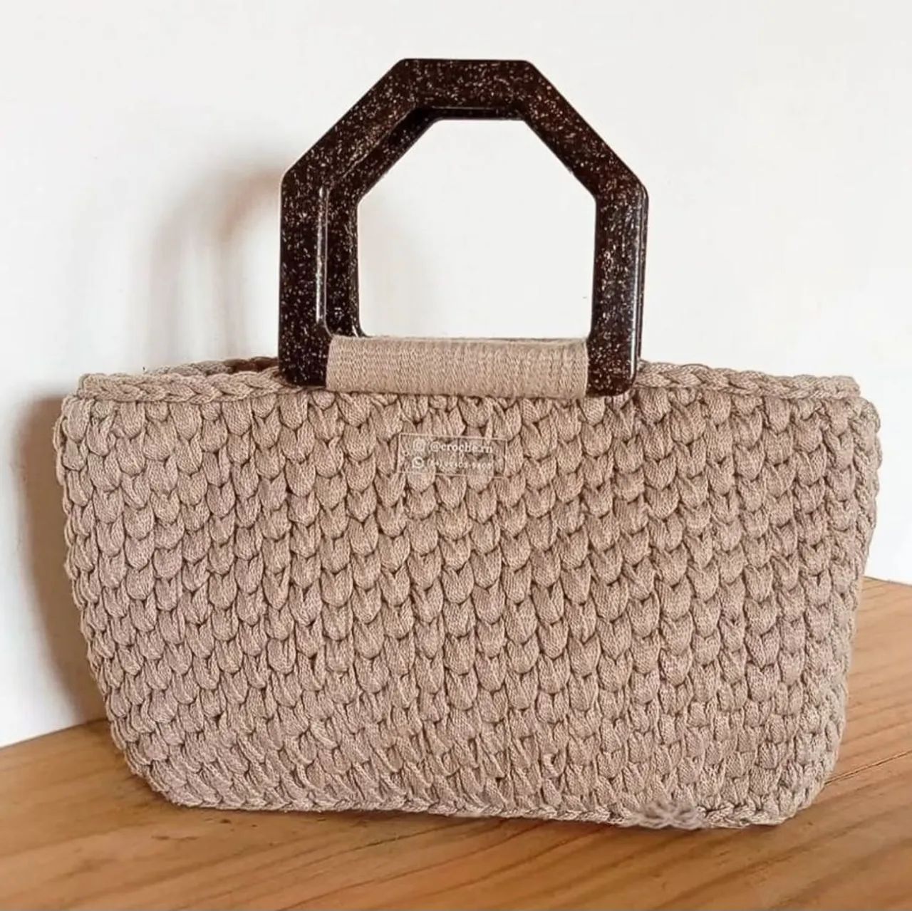 bolsa bege fio náutico crochê 