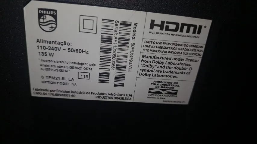 Smart TV Philips 50 Polegadas 4K UHD com Ambilight para retirar peças 