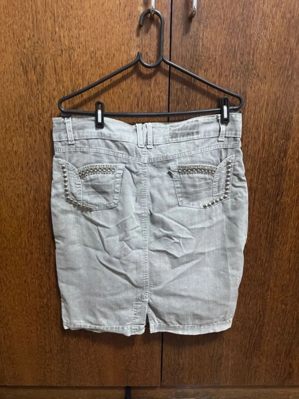 saia jeans feminina cinza g - Foto 2