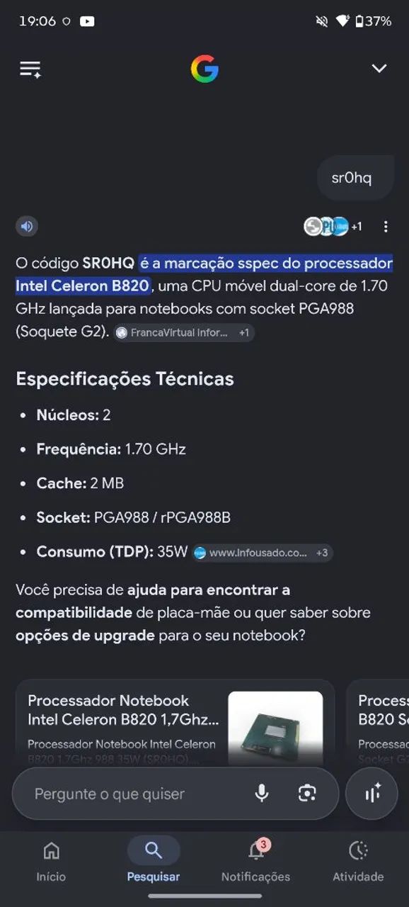 Processador Intel Celeron B820 rPGA988B  - Foto 3