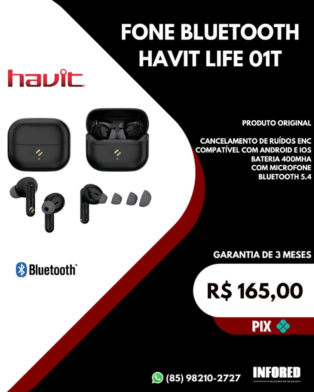 Fone Bluetooth Havit Life 01T