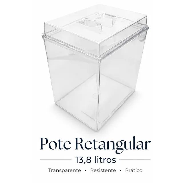 Pote Acrílico Retangular 13,8L Grande Para lojas (usado)