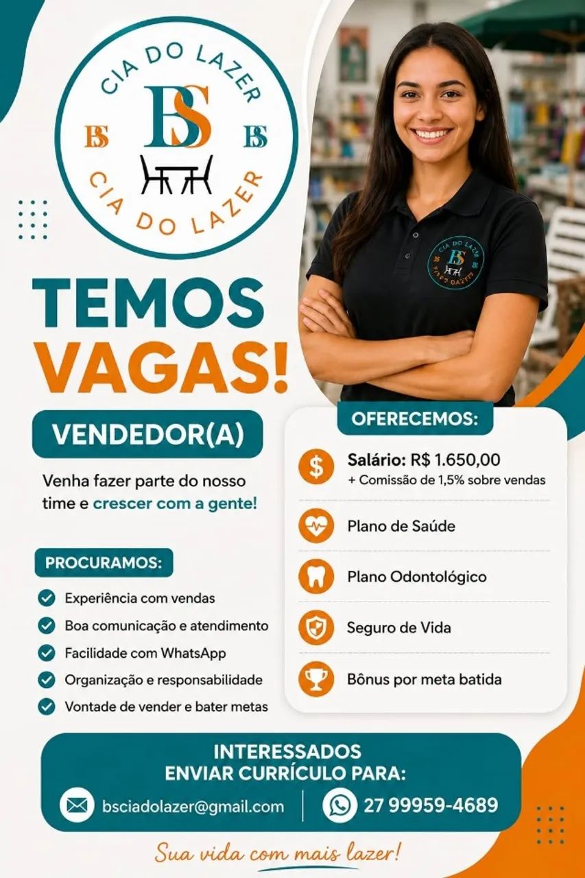 OPORTUNIDADE DE EMPREGO | VENDEDOR(A)