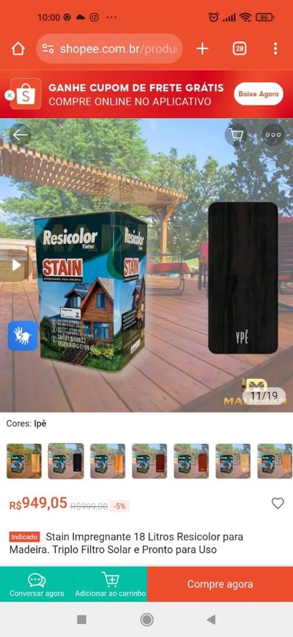 Stain resicolor cor ipê 18l.