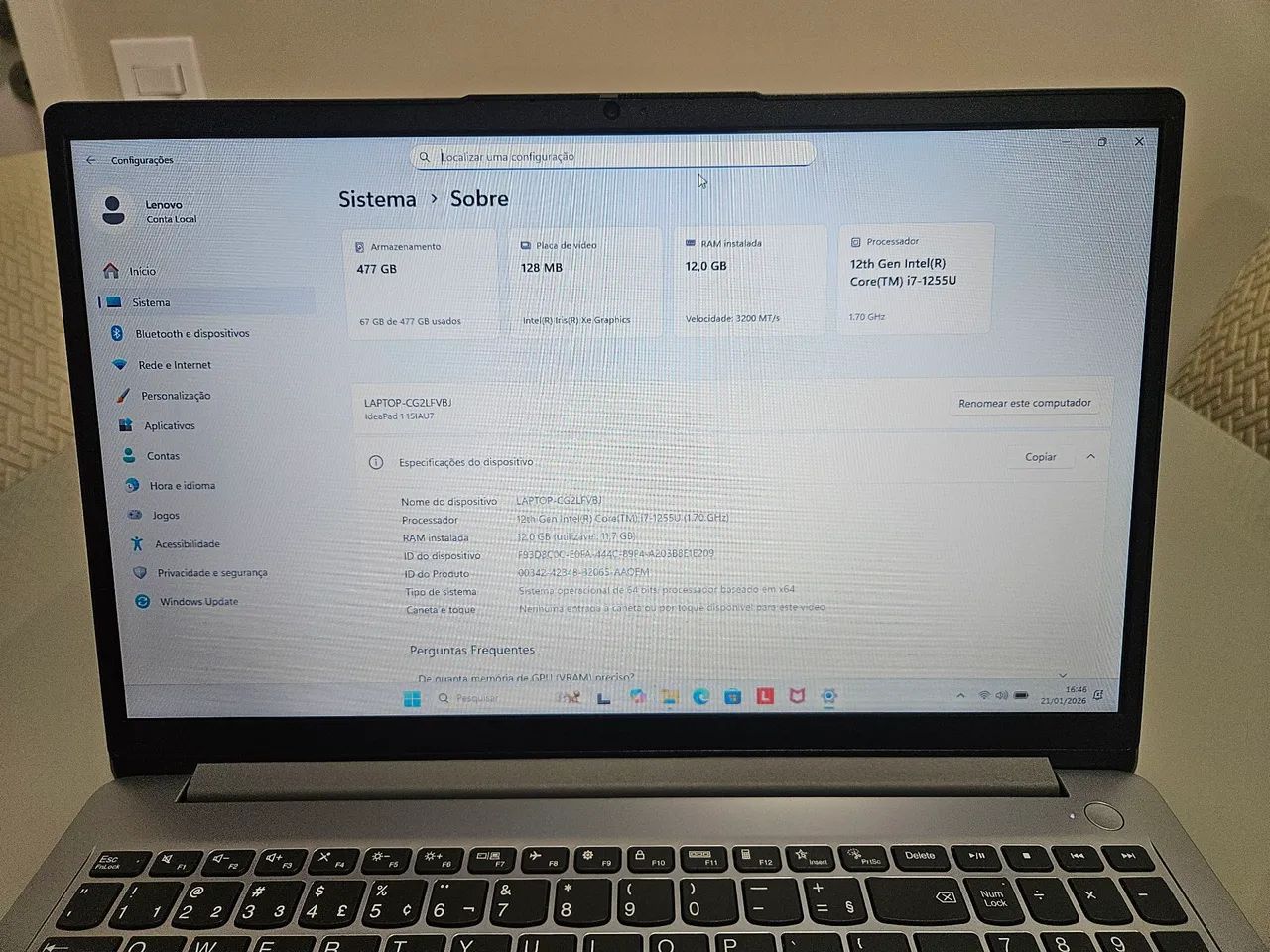 Notebook Lenovo Ideapad 1 15iau7 Ci7/ 512gb/ 12gb/82vy000pbr