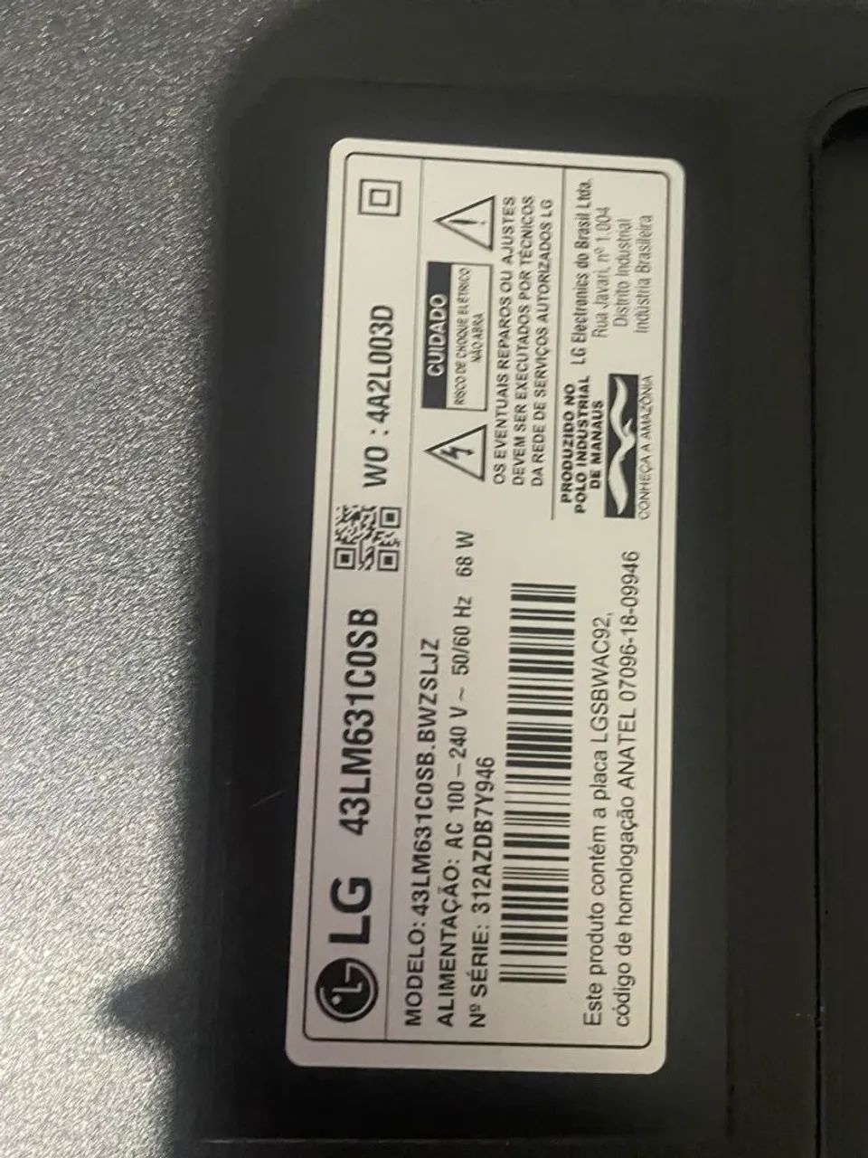 TV LG 43 POLEGADAS COM TELA QUEBRADA