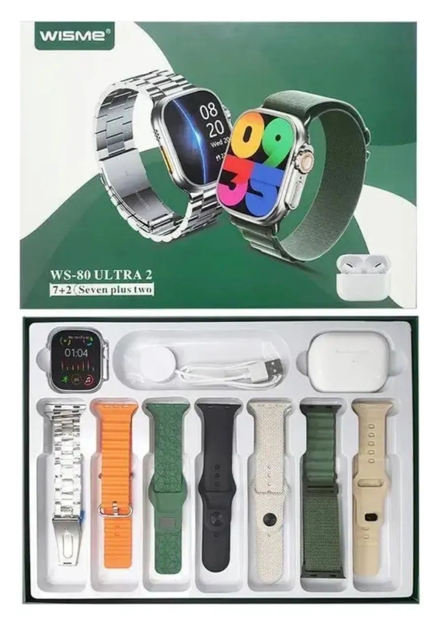 Relógio Smartwash Ws80 caixa Dourada, com 7 pulseiras e fone de ouvido  - Foto 2
