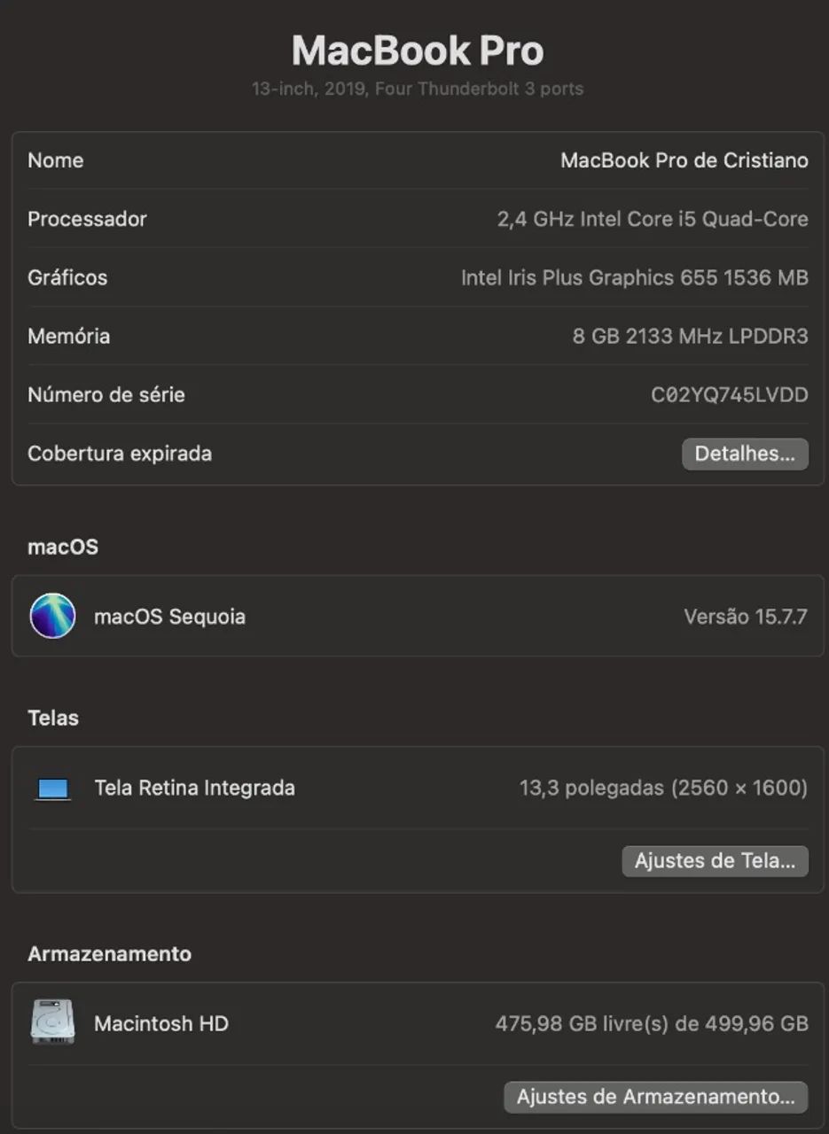 Notebook MacBook Pro 2019, 8GB RAM, SSD 512GB, com Touch Bar  - Foto 4