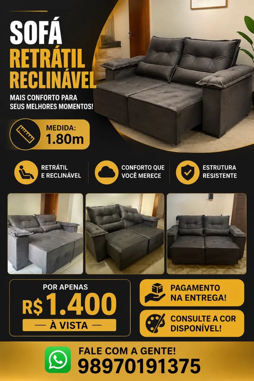 ? SOFÁ RETRÁTIL E RECLINÁVEL - PRONTA ENTREGA!