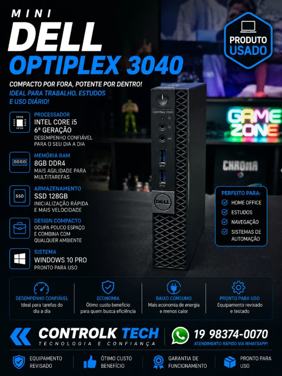 Mini Dell Optiplex 3040 i5 6º Geração / 8GB RAM/ SSD 128GB