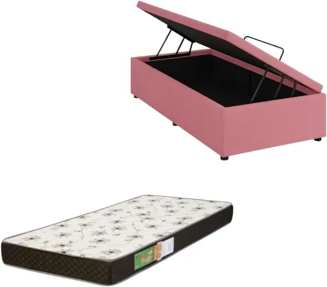 kit cama base báu rosa hibisco + colchão d20 solteiro