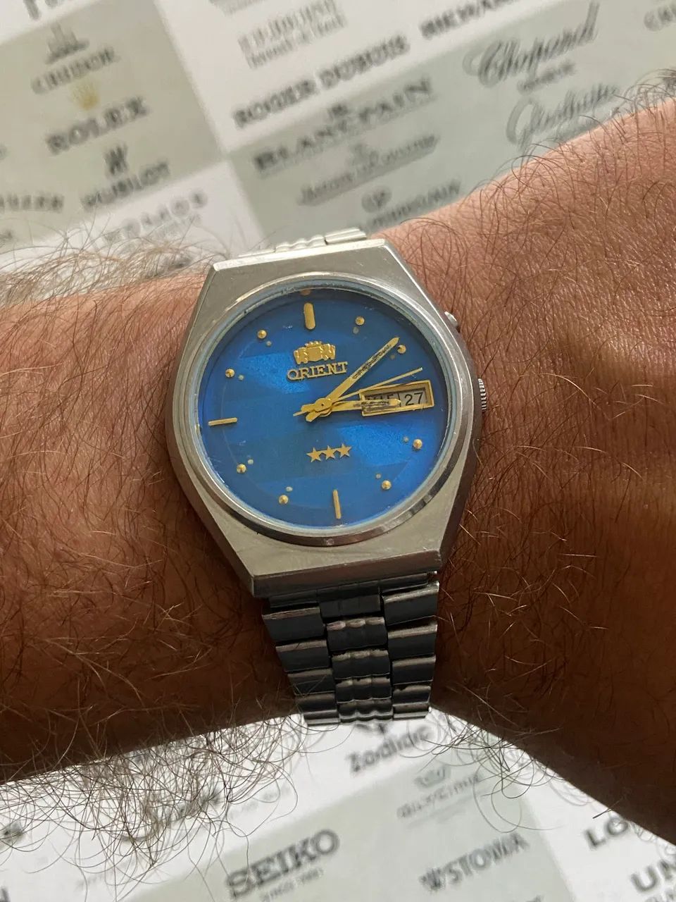 Relógio Vintage Orient 3 Estrelas Azul