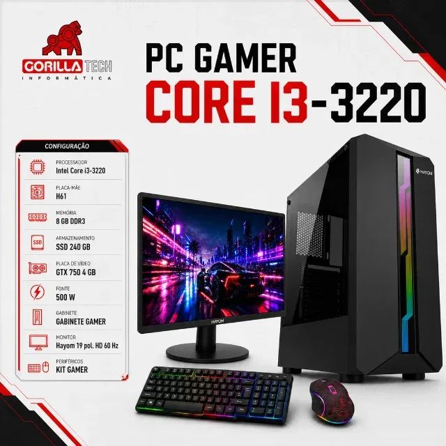 PC Completo i3-3220 GTX 750 8GB SSD 240GB + Monitor 19