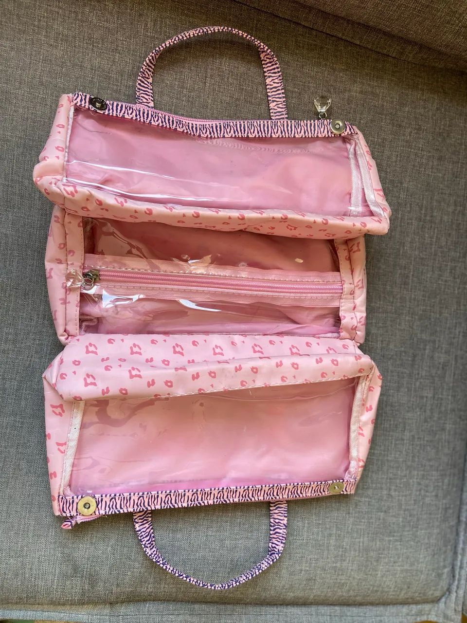 Bolsa necessaire maquiagem compartimentos rosa - Foto 4