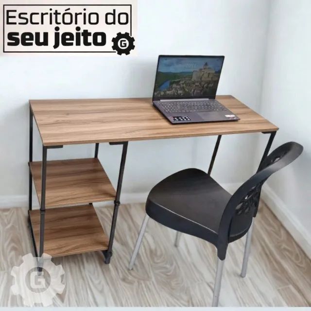  Mesa Industrial com prateleira Amadeirada 1,1m NOVA Multiuso para Computador Notebook Bir - Foto 2