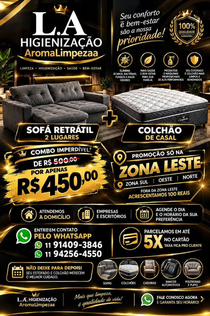 Higienização Profissional - Combo Sofá + Colchão