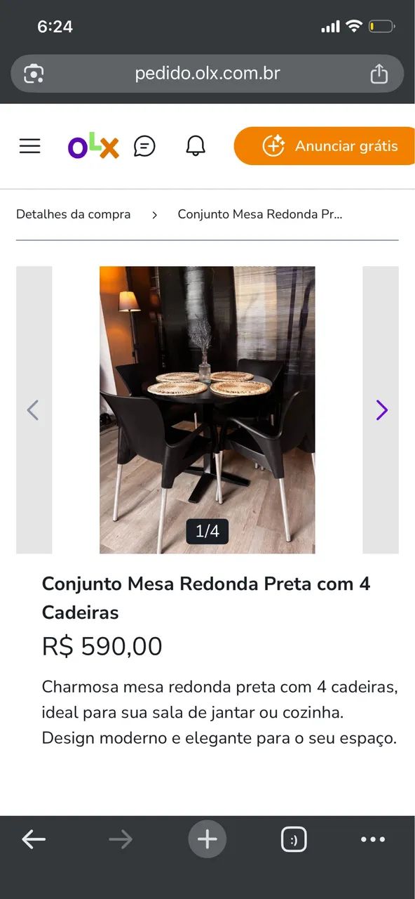 Mesa Redonda preta semi nova com 4 cadeiras - Foto 3