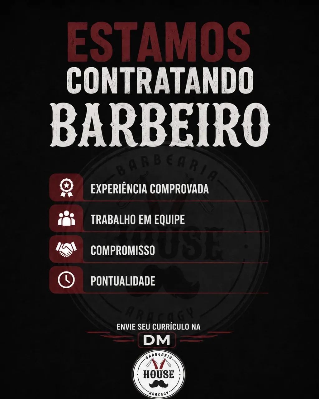 PROCURAMOS BARBEIRO COM EXPERIÊNCIA NA ÁREA E COM COMPROMISSO 
