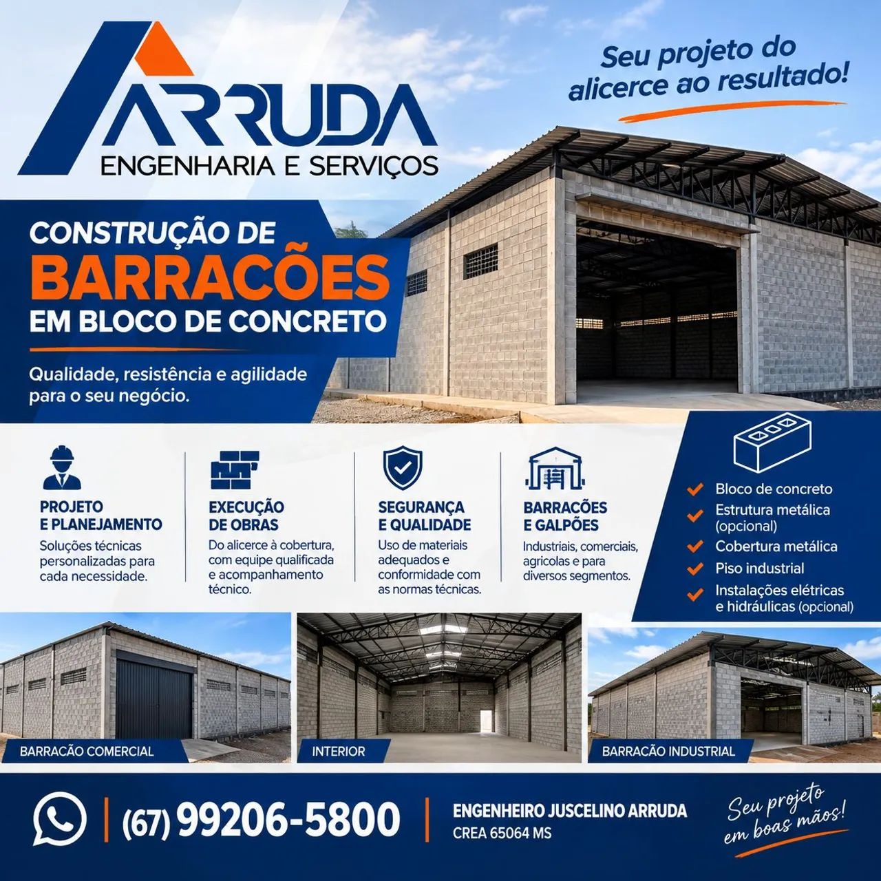 Construção em bloco de concreto, residencial e comercial 