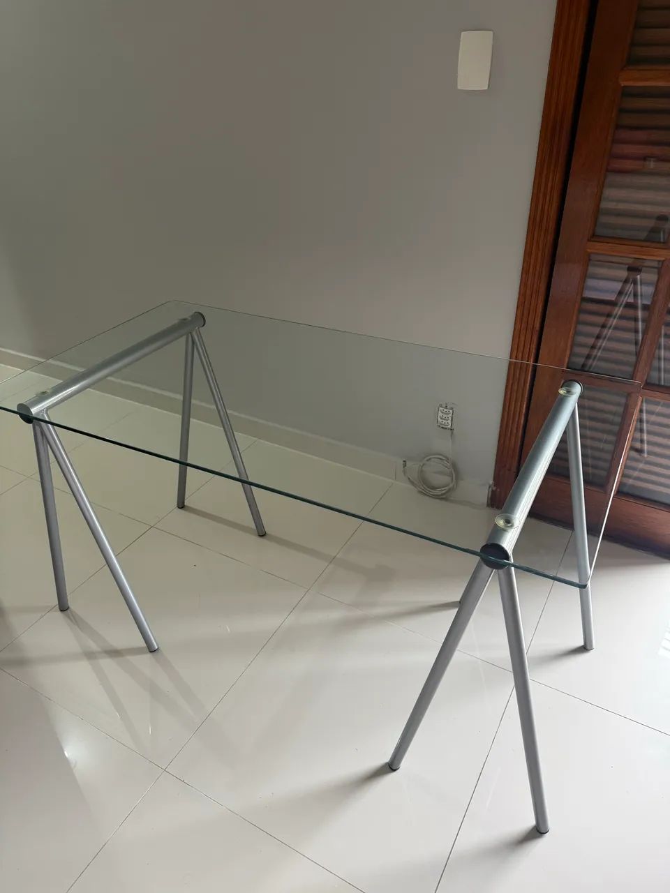 Mesa escritório vidro e metal