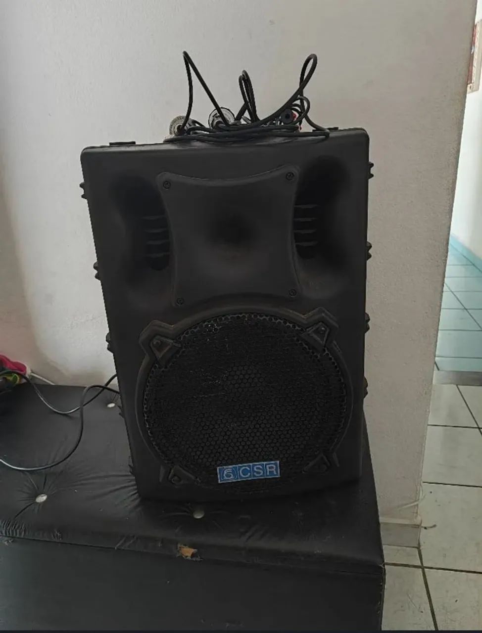 Caixa de som e 2 microfones 