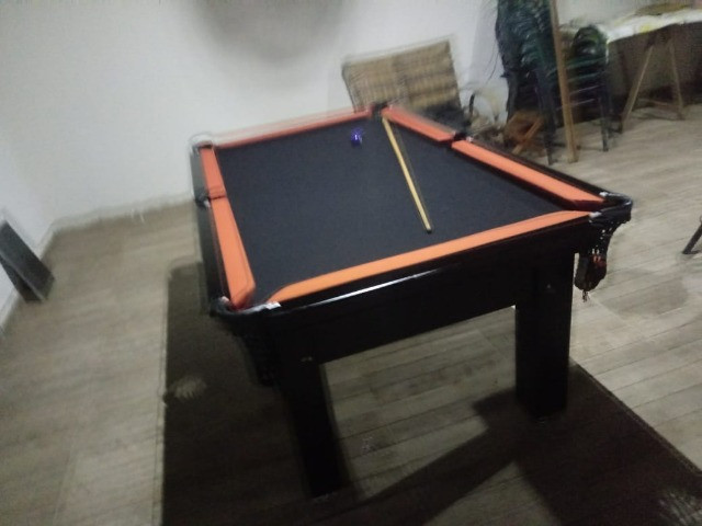 Mesa Tentação 4 Pés Laterais Cor Marrom Escuro Tecido Preto Borda Laranja - Foto 2