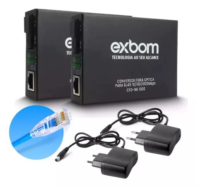 Par de Conversor Mídia Fibra Óptica A+B para RJ45 Gigabit 1000Mbps - 5 Km