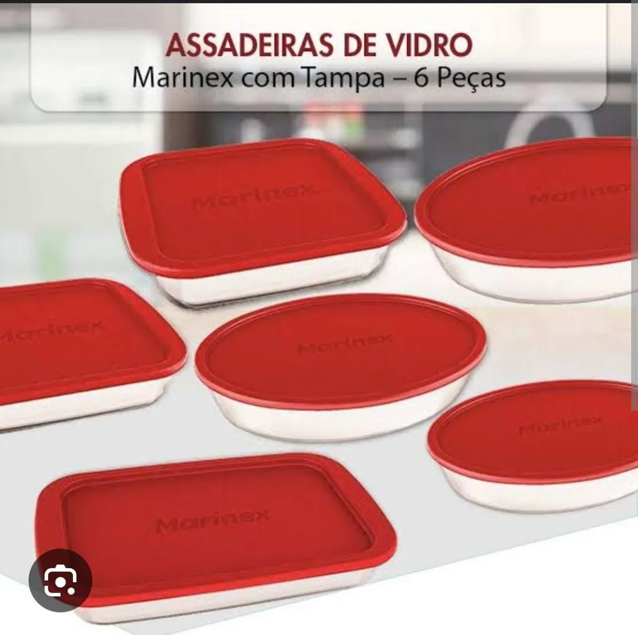 Jogo de Assadeiras de Vidro Marinex com Tampa - 6 Peças