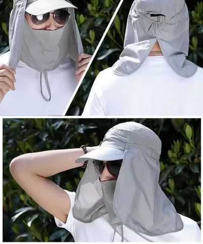 Chapéu de proteção solar, para esportes ao ar livre, com visor de rosto pescoço e proteção - Foto 2
