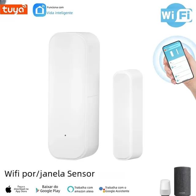 Sensor de Abertura de Portas e Janelas Tuya Wifi Inteligente, Compatível com Alexa 