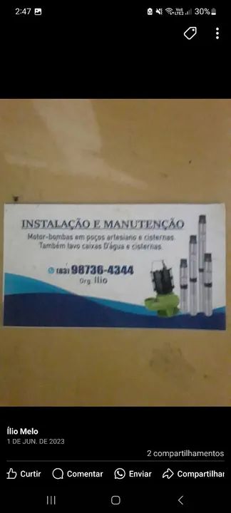 Instalação e manutenção de motor bomba