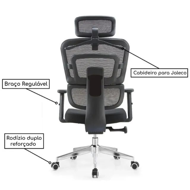 Cadeira Escritório Presidente Tela ARES Giratória Preta Conforto Ergonômico Modelo 30063 - Foto 2