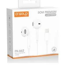 Fone de Ouvido Original Gold FN-A62 Premium Compatível Com Iphone Conector Lightining 