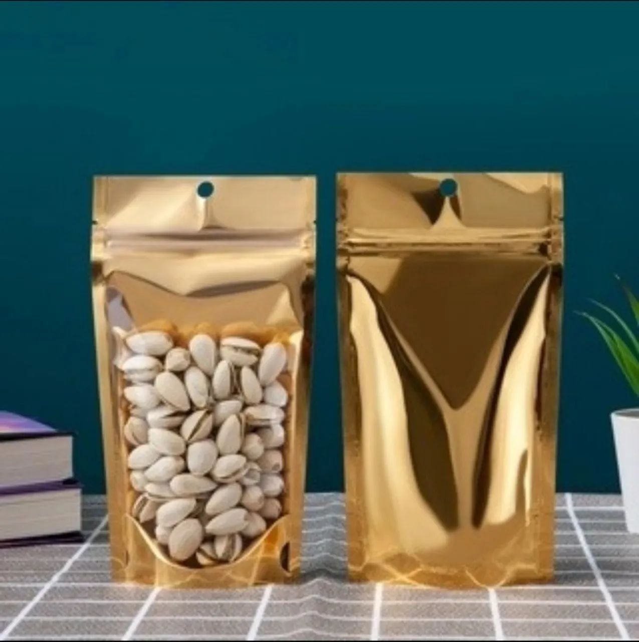 Sacos para Embalar Alimentos - 5 Peças - Dourado - Com Zíper - Foto 3