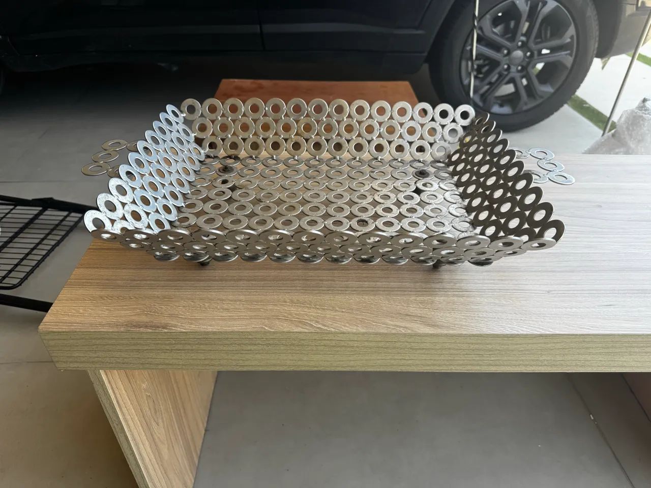 Bandeja Artesanal em Arruelas Soldadas - Peça Única, Feita à Mão