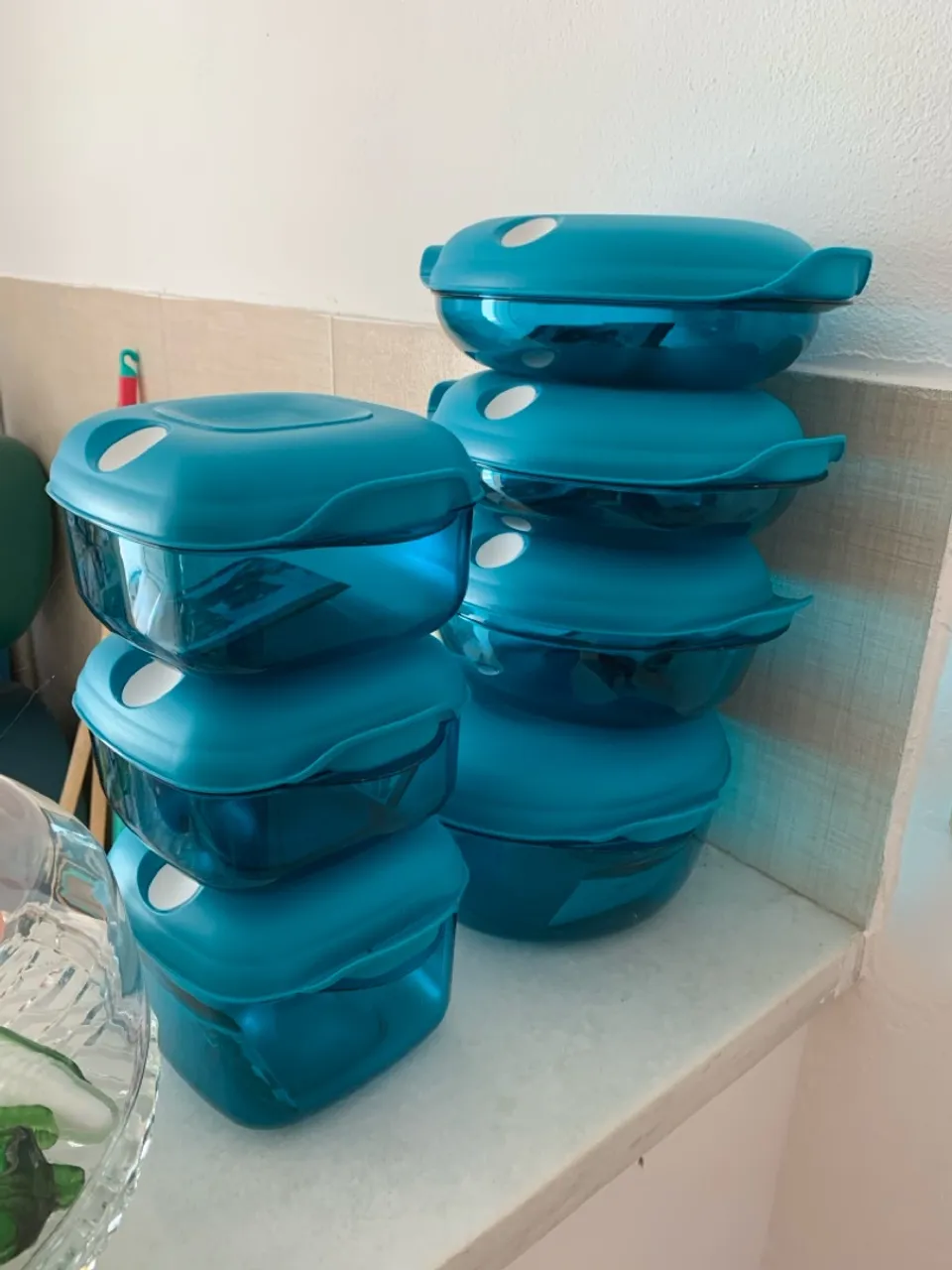 Potes tupperware cristal pop azul de cozinha Herméticos - Conjunto Completo