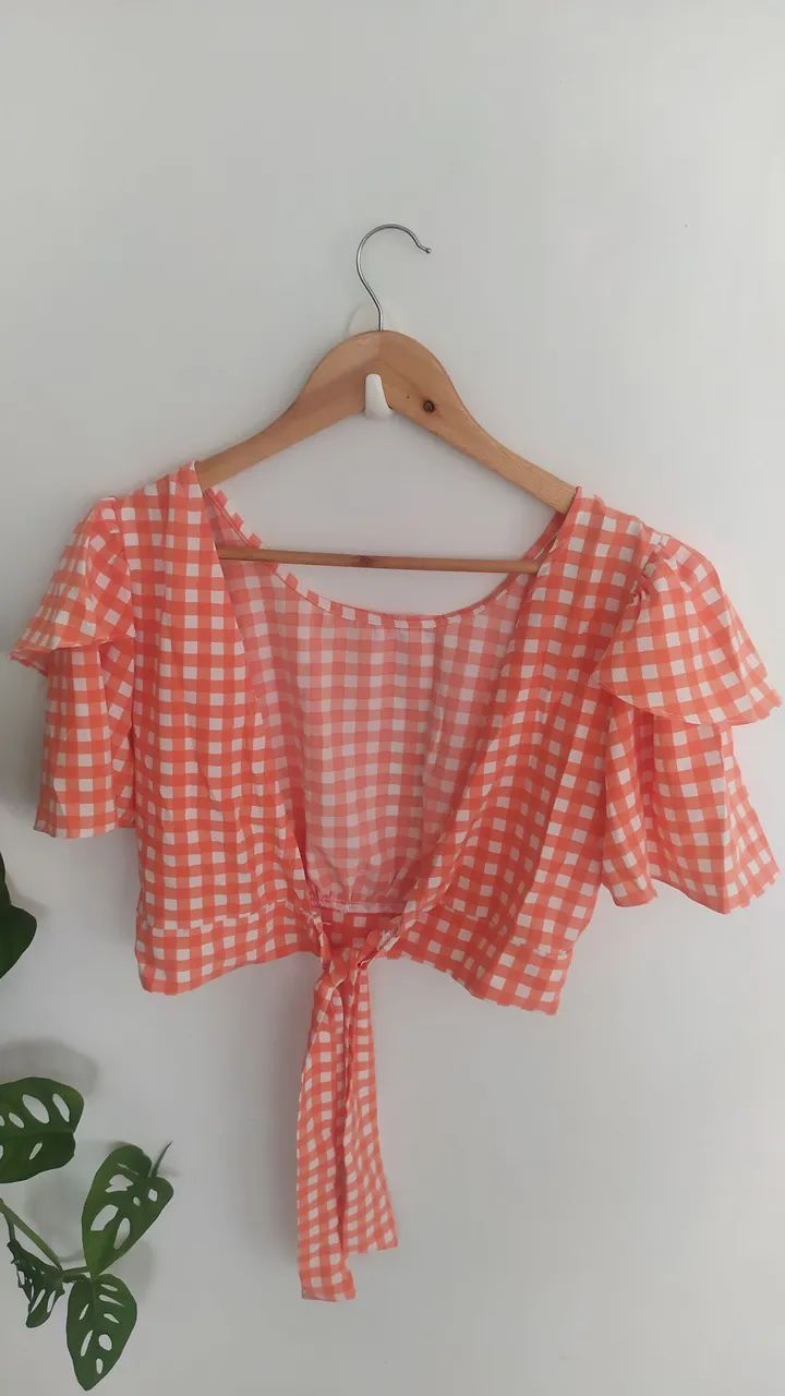 Blusa cropped em Vichi laranja  - Foto 3