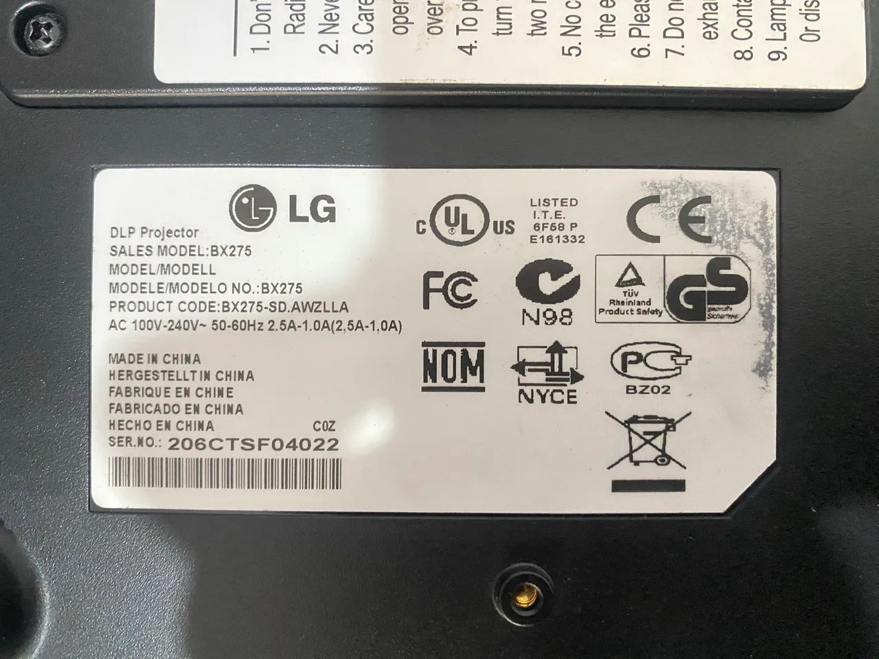 Projetor LG 63824115797121124