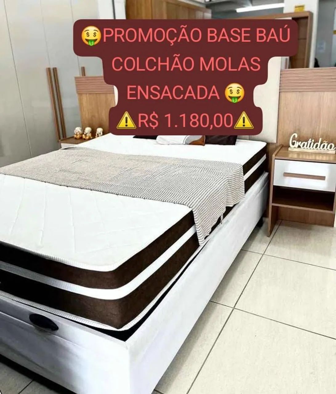 CAMA BOX BAÚ CASAL COLCHÃO CLASSICO MOLAS ENSACADA 