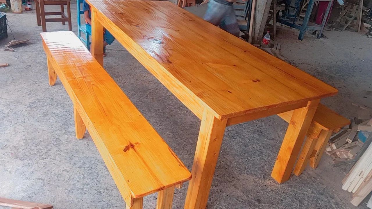 Mesa com banco em madeira - Foto 4