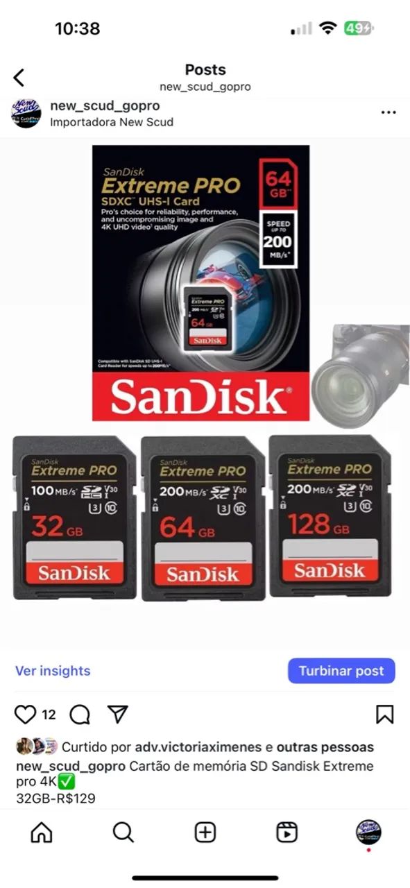 Cartão de Memória SD Sandisk Extreme Pro 4K