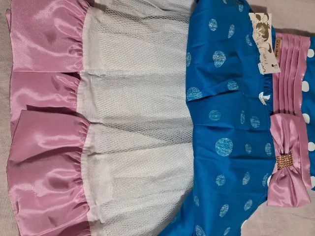 Vestido infantil azul com bolas brancas - Tam 3 - Menina Bonita - Foto 3