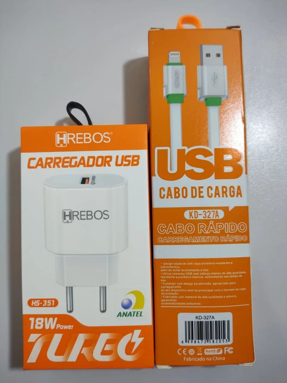 Carregador e Cabo USB HREBOS - Carregamento Rápido