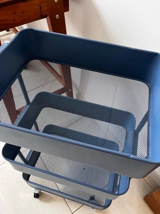 Carrinho de organização 3 andares azul - Foto 3