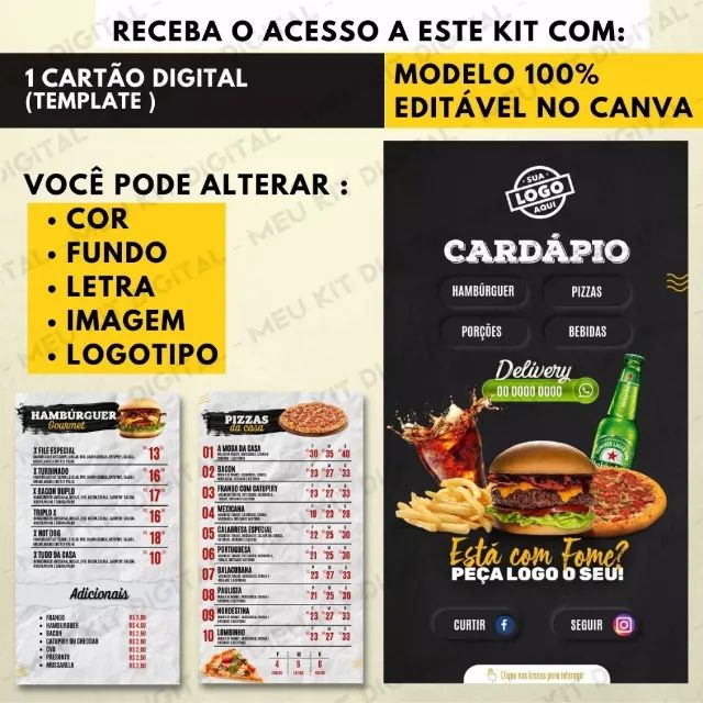 Pack Cardápio Digital Editável - Lanchontes, Pizzarias - Foto 6