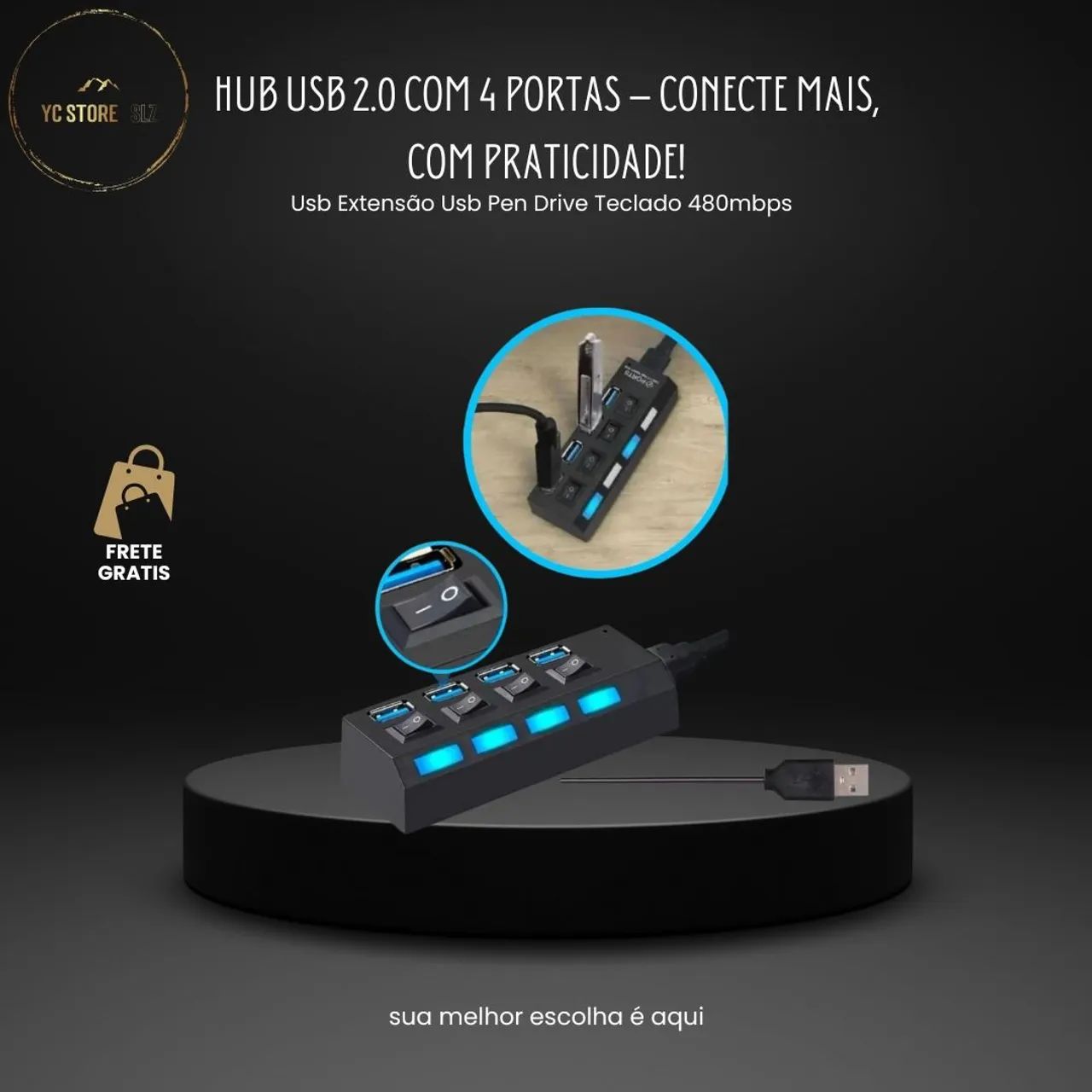 Hub USB 2.0 com 4 Portas - Conecte mais!